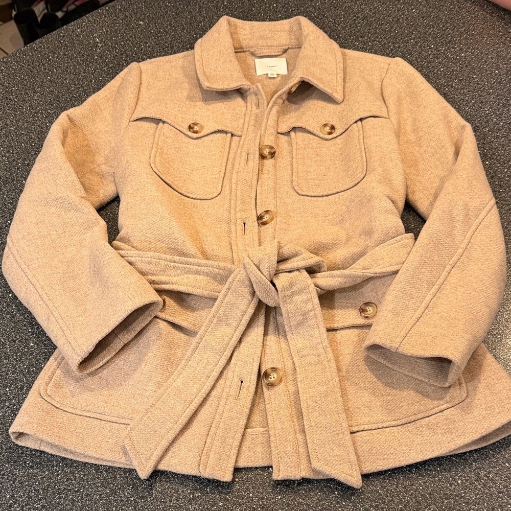 Women's A Loves A Wool Blend Belted tan Coat - size Medium
